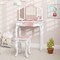 Costway Kids Vanity Table & Stool Set with Cute Polka Dot Print Tri-folding Mirror Drawer Pink&White/Light Pink&White/Pink&Black/Blue/Pink